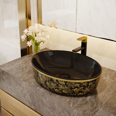 O ouro galvaniza a forma redonda superior de Art Sanitary Ware Basin Table
