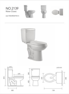 Bacia de duas partes cerâmica dos toaletes 730*410*810mm Seat do armário de água