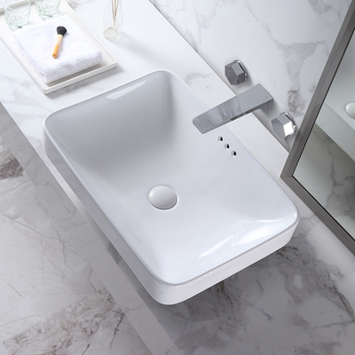 Mão superior contrária branca Art Wash Basin retangular da cor cerâmica do dissipador do banheiro da bacia do tampo da mesa
