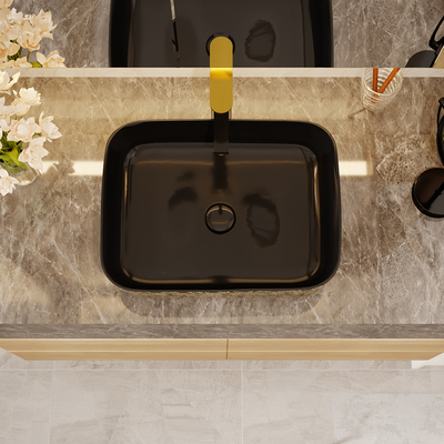 Preto feito sob encomenda Art Deco Pedestal Basin dourado do quadrado 500*380*130mm