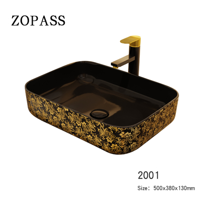 Preto feito sob encomenda Art Deco Pedestal Basin dourado do quadrado 500*380*130mm