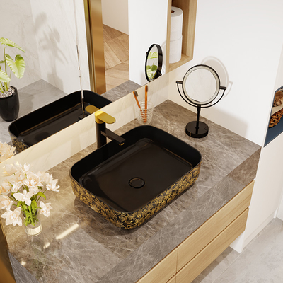 Preto feito sob encomenda Art Deco Pedestal Basin dourado do quadrado 500*380*130mm