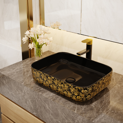 Preto feito sob encomenda Art Deco Pedestal Basin dourado do quadrado 500*380*130mm