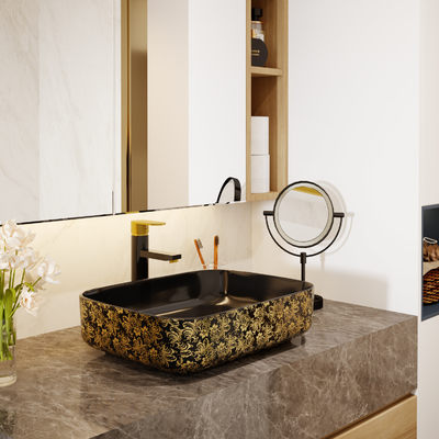 Preto feito sob encomenda Art Deco Pedestal Basin dourado do quadrado 500*380*130mm