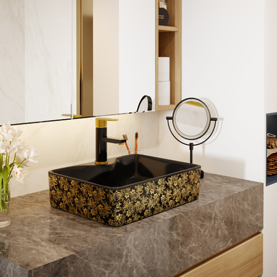 Galvanize o tampo da mesa cerâmico da bacia do quadrado dourado para o armário