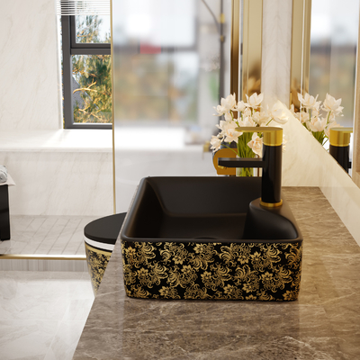 Galvanize o tampo da mesa cerâmico da bacia do quadrado dourado para o armário