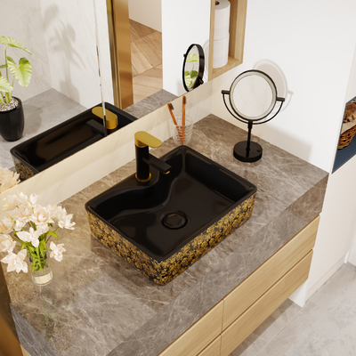 Galvanize o tampo da mesa cerâmico da bacia do quadrado dourado para o armário