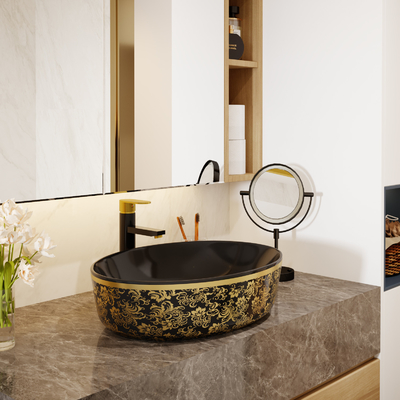 O ouro galvaniza a forma redonda superior de Art Sanitary Ware Basin Table