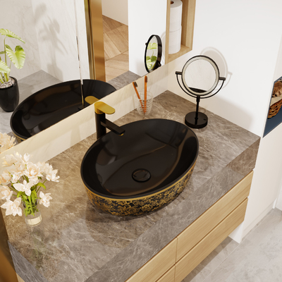 O ouro galvaniza a forma redonda superior de Art Sanitary Ware Basin Table