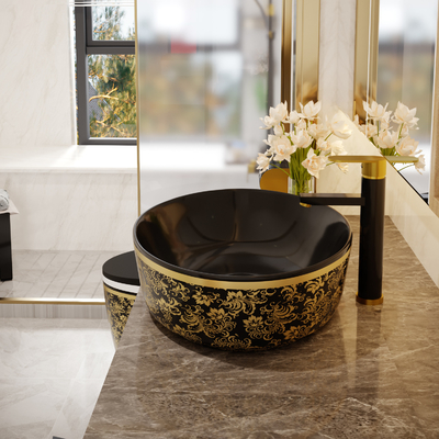 O ouro galvaniza a forma redonda superior de Art Sanitary Ware Basin Table