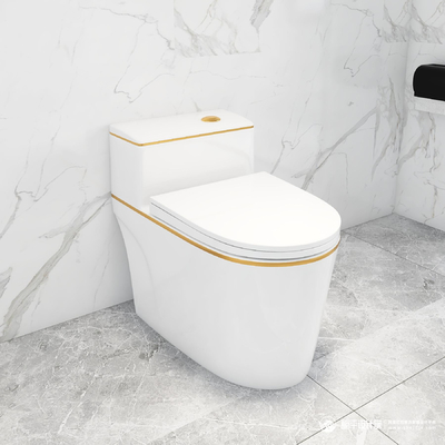 Sifão do ouro branco que nivela parte cerâmica moderna da bacia de toalete a uma