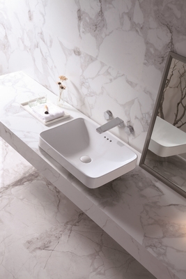 Mão superior contrária branca Art Wash Basin retangular da cor cerâmica do dissipador do banheiro da bacia do tampo da mesa