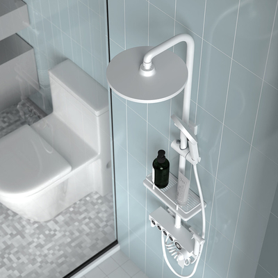 Chuveiro de chuva fixado na parede de bronze branco lustrado com quatro funções