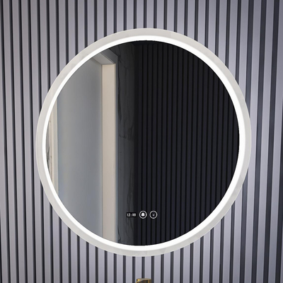 O banheiro esperto do diodo emissor de luz do círculo espelha a vaidade do hotel com luz do controle do toque